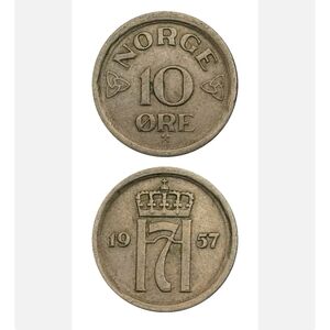 Vintage Norwegian 10 Øre Coin